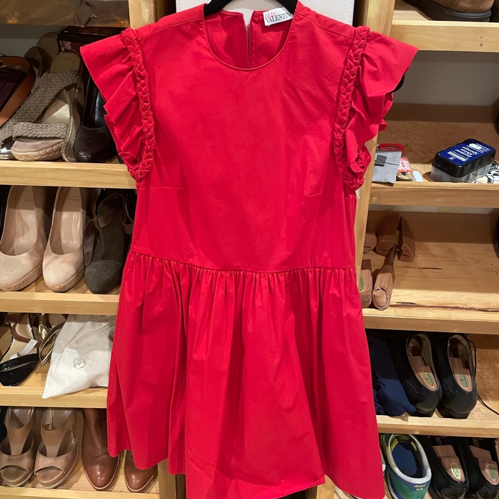Red Valentino, Flutter and braided sleeve dress, size 2.